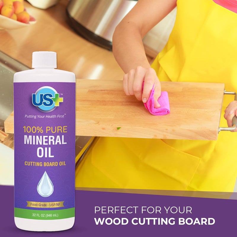 US + 32oz 100% Pure Mineral Oil - Cutting Board Oil - Food-Grade - USP - Restores & Protects Cutting Boards, Butcher Blocks, Countertops, Steel Surfaces & More - Image 4